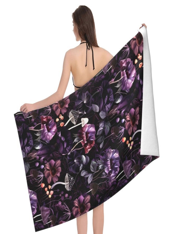 VODRM Gothic Dark Botanical Mushroom Beach Towel, 32x52in Microfiber Quick Dry Floral and Fungi Goth Bath Towels, Soft Lightweight Oversized Sand Free, for Travel Pool Swimming Gym Decor, Gifts - Image 3